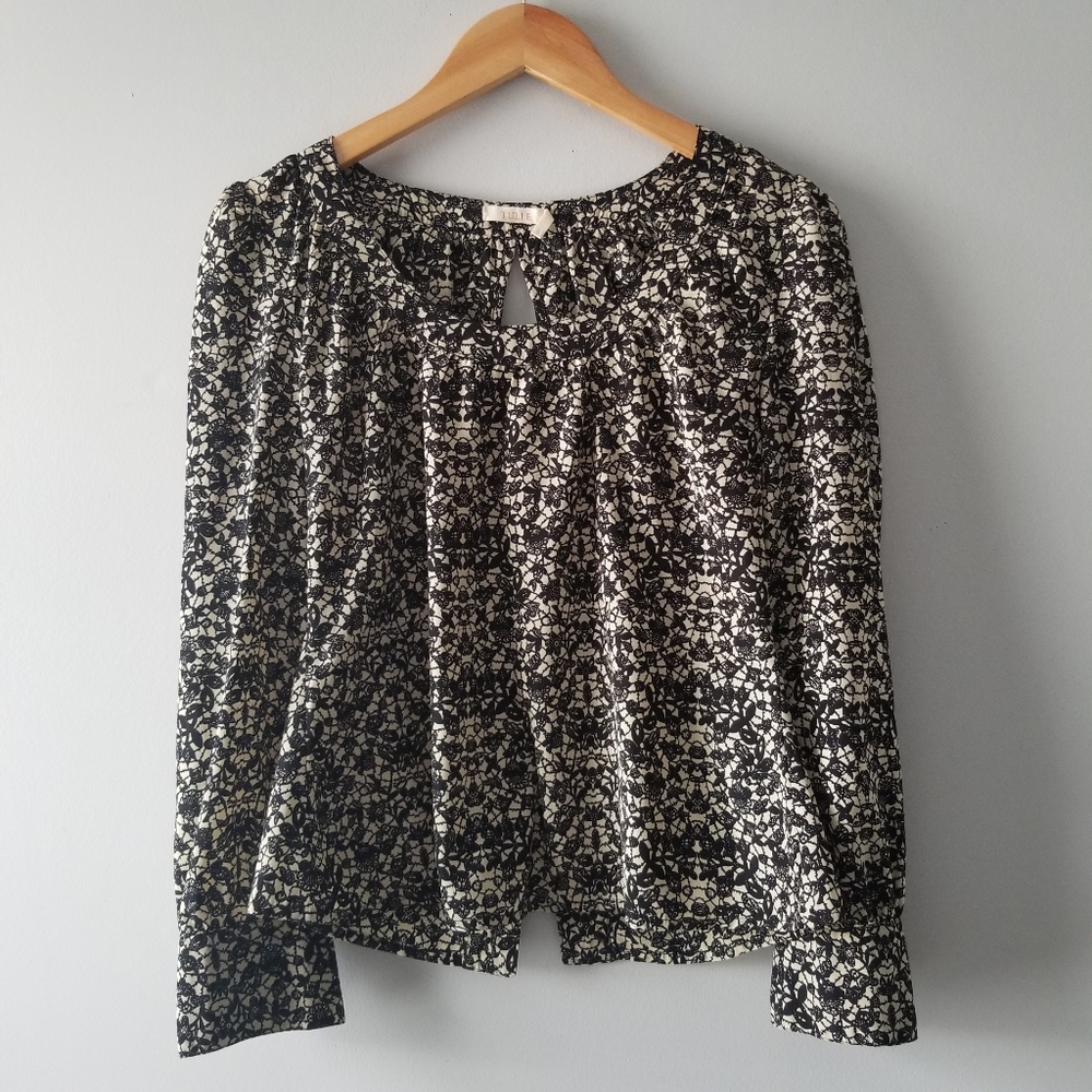 Anthropologie Tulle Long Sleeve Button Back Blouse